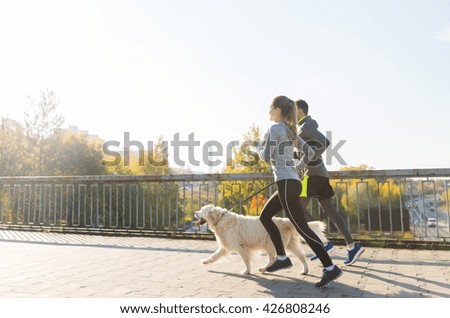 Similar – Foto Bild Labrador mit jungen Frau im Wald