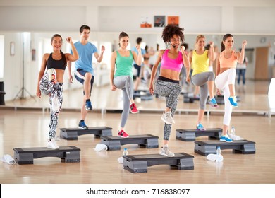 Fitness training in group at gym