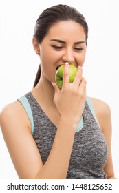 Fitness Woman Eating Right Food - Green Apple