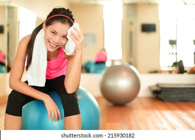 Fitness Woman In Gym Resting On Pilates Ball