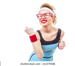 Fitness Woman Ready For Gym, Funny Sport Girl Over White Background