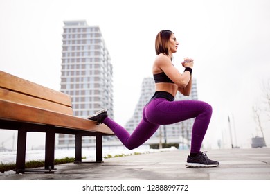 Fitness Woman Split Squat Exercise Outdoor