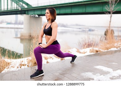 Fitness Woman Split Squat Exercise Outdoor