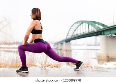 Fitness Woman Split Squat Exercise Outdoor