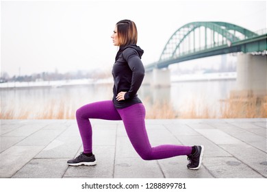 Fitness Woman Split Squat Exercise Outdoor