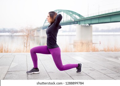 Fitness Woman Split Squat Exercise Outdoor