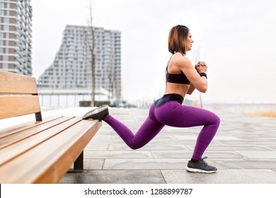 Fitness Woman Split Squat Exercise Outdoor