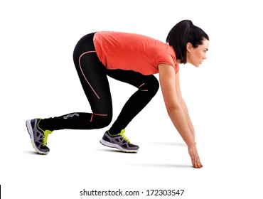 Fitness Woman Start Running, Isolated On White