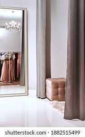Fitting room in a dress rental service or boutique showroom