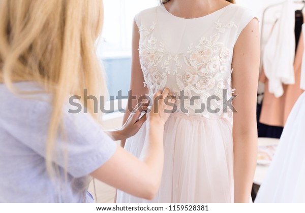 Fitting Wedding Dress Office Seamstress Bride Stock Photo Edit