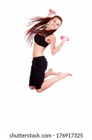 Fittness Teen Girl Jumping, White Background