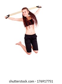 Fittness Teen Girl Jumping, White Background