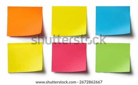 five blank sticky notes isolated on white background. Discuss business