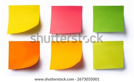 five blank sticky notes isolated on white background. Discuss business