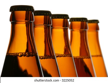 Five bottlenecks in a row isolated over a white background