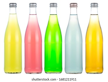 Five Bottles Of Carbonated Lemonade In Various Colors