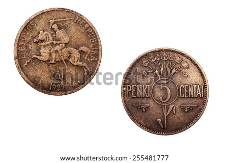 Five Centai coin from Lithuania 1925.