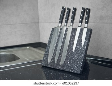 five of damascus steel knife set
