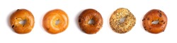 Five Different Types Of Bagels On A White Background