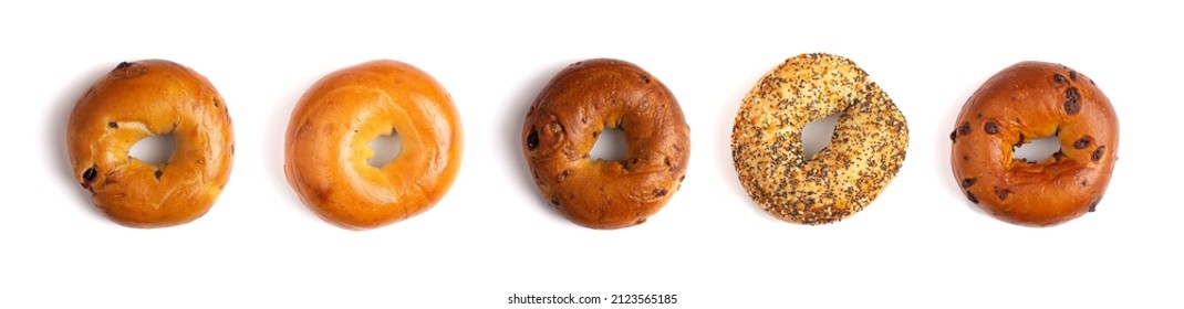 Five Different Types of Bagels on a White Background - Shutterstock ID 2123565185