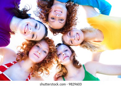 five fashionable girls are looking into the camera, overexposed on purpose - Shutterstock ID 9829603