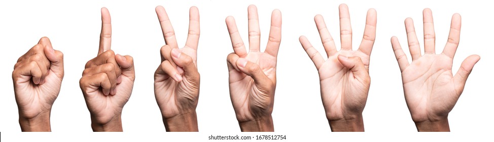 five fingers count signs isolated on white background with Clipping path included. Communication gestures concept
 - Shutterstock ID 1678512754