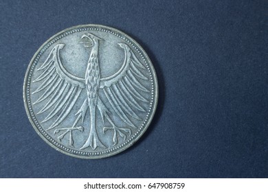 Five German Marks Bundesadler 1951 Head Coin, Vintage Antique Old, Difficult And Rare To Find.