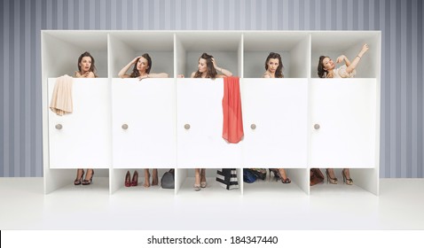 Five girls in changing rooms