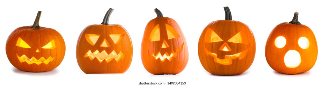 Five Halloween Pumpkins isolated on white background - Shutterstock ID 1499384153