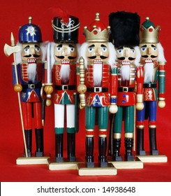 Five Holiday Nutcrackers Red Background Stock Photo 14938648 | Shutterstock