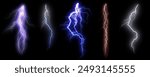 Five lightning bolt isolated on black background, showcasing nature raw power and atmospheric electricity. collection of five unique lightning strikes, each with its own shape and intensity