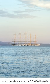 Five Masted Barquentine Moored On The Bay.