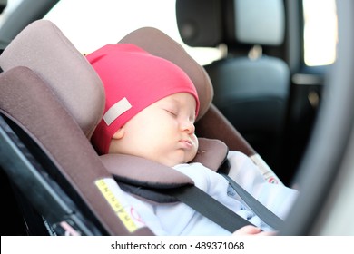 Five Months Old Baby Sleeping In Car Seat