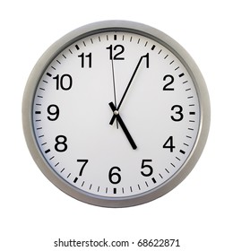 five o'clock on the white wall clocks (isolated)