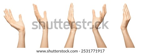 Five open hands are shown, raised up against a white background. Each hand is in a slightly different position, demonstrating different gestures