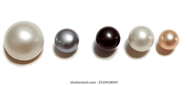 Five Pearls of Different Colors and Sizes