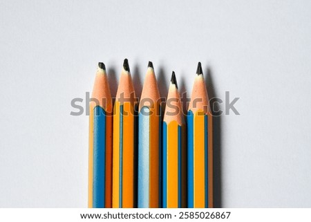 Five pencils at close up