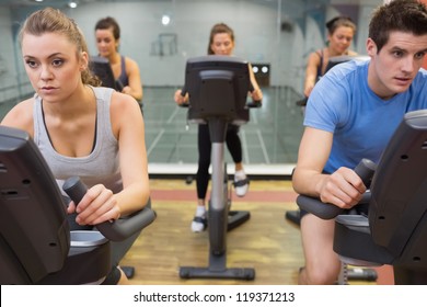 Five People At Spinning Class In Gym