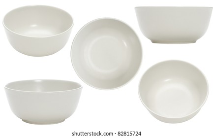 Five Point Of View Of Empty Bowl On White Background