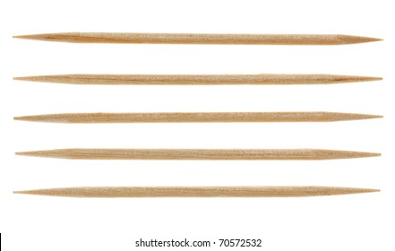Five single toothpicks, isolated on white