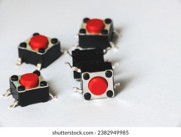 Five tact switch, red pushbutton switch,component electronic,copy space