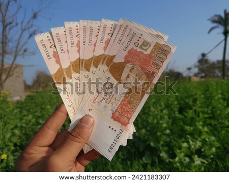 Five thousand Rupees note Closeup view with natural background, Pakistani new currency note Closeup 
