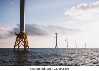 five turbines from the Block Island off shore wind project - Powered by Shutterstock