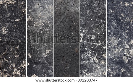Five various stone structures for overview, dark tones
