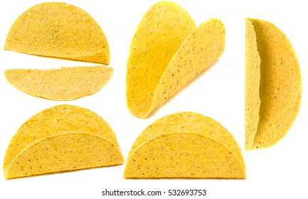 Five Views Of Taco Shells. Isolated.