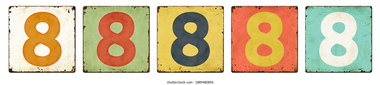Five vintage tin signs on a white background - Number 8