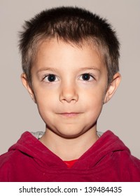 Five Year Kid Passport Photo, Against Neutral Background.