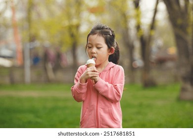 Five Years Old Asian Girl Enjoys Ice Cream in Summer Park - Powered by Shutterstock