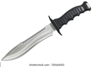 Fixed Blade Tactical Combat Hunting Survival Sawback Bowie Knife Isolated On White Background