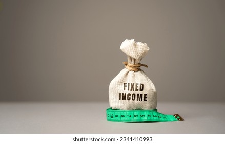 Fixed income concept. Types of investment security that pay investors fixed interest or dividend payments until their maturity date. Finance business conceptual. Money bag.